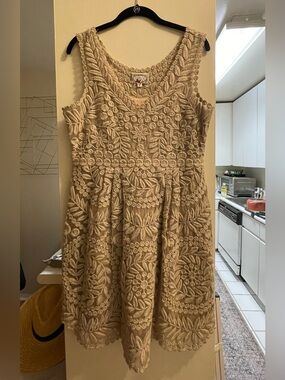 Anthropologie Beige Embroidered Sleeveless Midi Dress